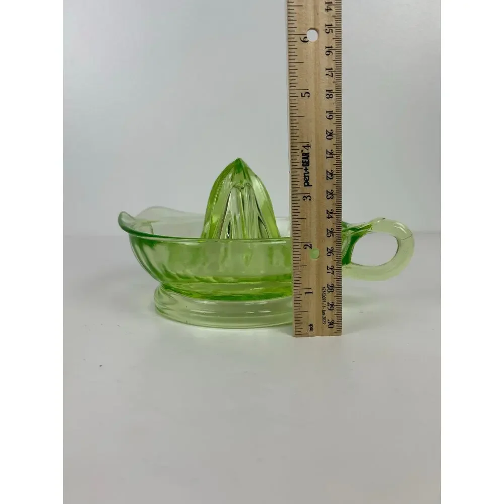 Vintage Antique Green Clear Depression Glass Uranium Glass Juicer